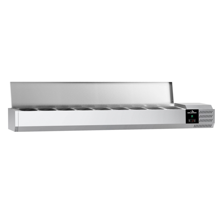 Vitrine à ingrédients réfrigérée 2000x395mm (9x GN1/3) avec couvercle inox IDEAL - GOLDINOX