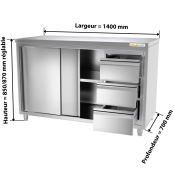 Meuble bas inox 1400 x 700 mm avec 3 tiroirs droit PREMIUM / GOLDINOX Meuble bas inox 1400 x 700 mm avec 3 tiroirs droit PREMIUM / GOLDINOX