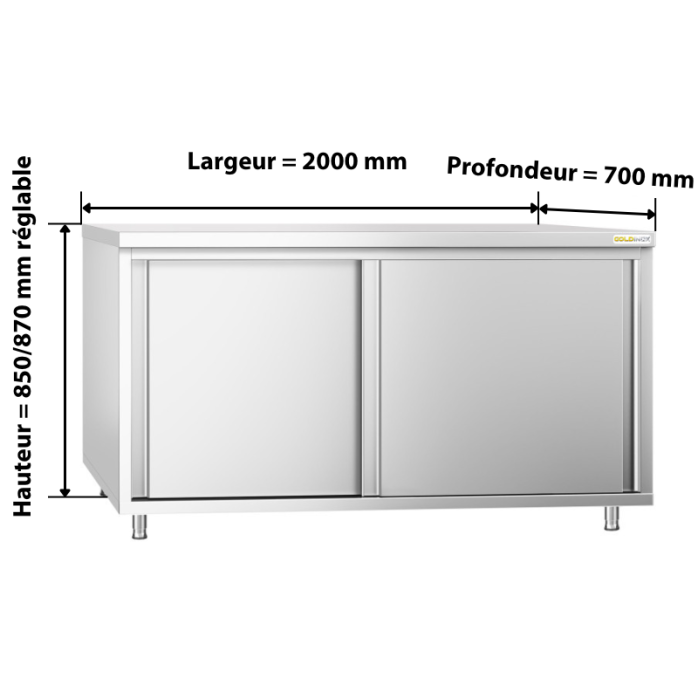 Meuble bas inox 2000x700 mm PREMIUM - GOLDINOX