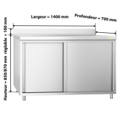 Meuble bas inox 1400 x 700 mm adossée PREMIUM / GOLDINOX