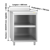 Meuble bas inox 600 x 700 mm adossée PREMIUM / GOLDINOX