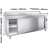 Meuble bas inox chauffant 2000 x 600 mm adossée ECO / GOLDINOX