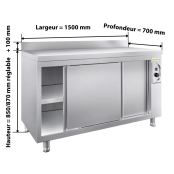 Meuble bas inox chauffant 1500 x 700 mm adossée ECO / GOLDINOX