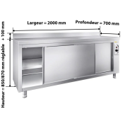 Meuble bas inox chauffant 2000 x 700 mm adossée PREMIUM / GOLDINOX