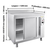 Meuble bas inox chauffant 1200 x 600 mm adossée PREMIUM / GOLDINOX