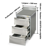 Meuble bas inox 500 x 600 mm adossée avec 3 tiroirs PREMIUM / GOLDINOX