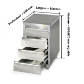 Meuble bas inox 500 x 600 mm avec 4 tiroirs PREMIUM / GOLDINOX