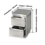 Meuble bas inox 500 x 700 mm avec 2 tiroirs PREMIUM / GOLDINOX