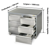 Meuble bas inox 1000 x 700 mm avec 6 tiroirs PREMIUM / GOLDINOX