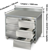 Meuble bas inox 1000 x 700 mm adossée avec 6 tiroirs PREMIUM / GOLDINOX Meuble bas inox 1000 x 700 mm adossée avec 6 tiroirs PREMIUM / GOLDINOX