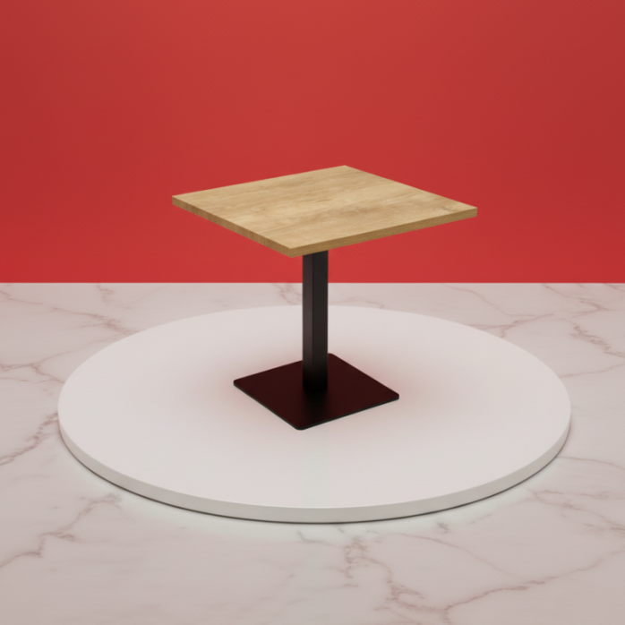 Table complète 60x60 cm Chêne avec pied de table noir / GOLDINOX