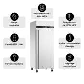 Armoire réfrigérée positive 1 porte GN 2/1 - 700 Litres PREMIUM - GOLDINOXX