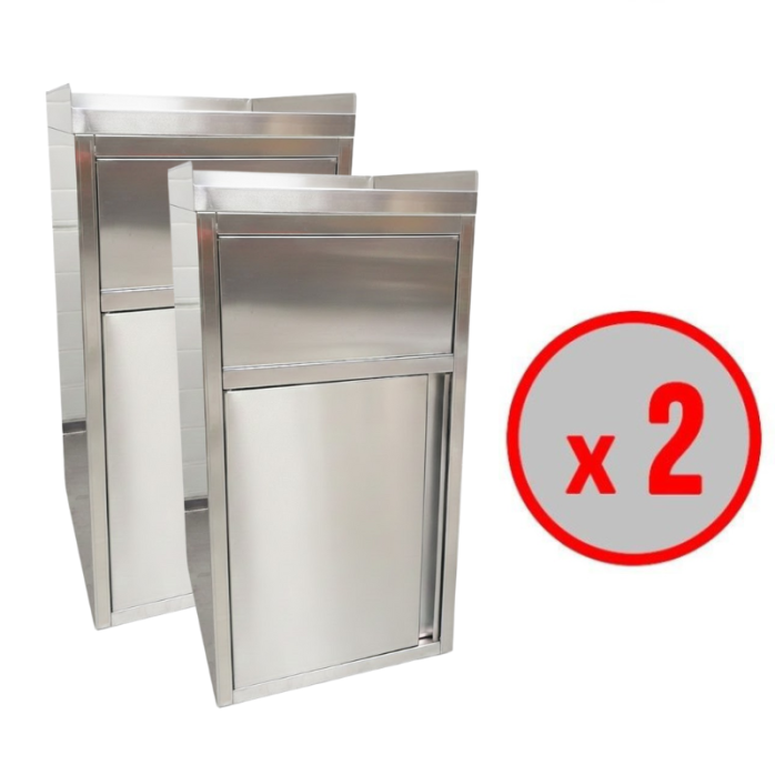 Lot de 2 poubelles snack en inox avec bac plastique (560x530x1230mm) PREMIUM - GOLDINOX