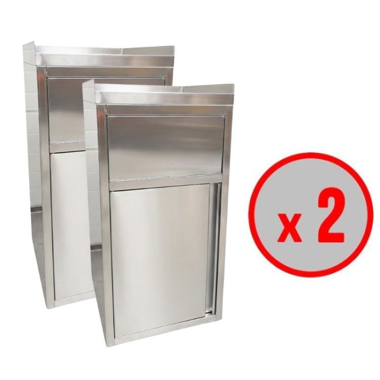 Lot de 2 poubelles snack en inox avec bac plastique (560x530x1230mm) PREMIUM - GOLDINOX