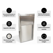 Lot de 4 Poubelles snack en inox avec bac plastique (560 x 530 x 1230 mm) / GOLDINOX