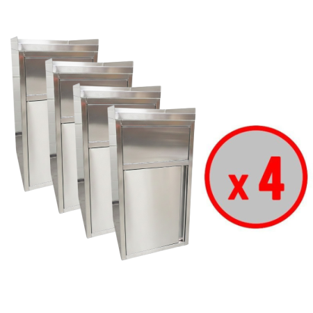 Lot de 4 Poubelles snack en inox avec bac plastique (560 x 530 x 1230 mm) / GOLDINOX