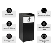 Lot de 4 Poubelles snack en bois noir 100L