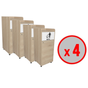 Lot de 4 Poubelles snack en bois chêne clair 100L