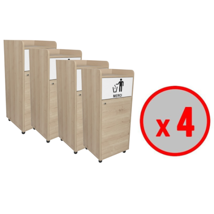 Lot de 4 Poubelles snack en bois chêne clair 100L
