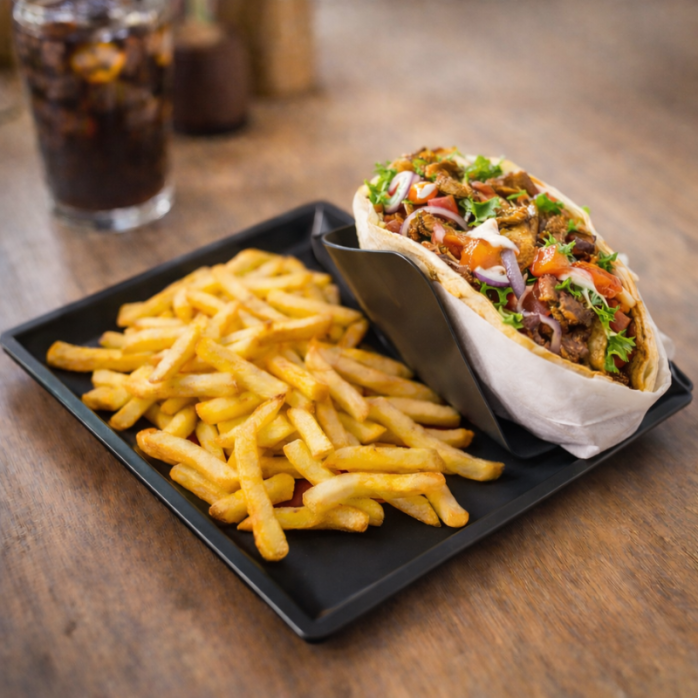 15 plateaux de service avec porte-sandwich / kebab (Noir) - PLATOOFLEX