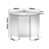 Meuble bas inox d'angle 1000x1000x700 mm adossée PREMIUM - GOLDINOX