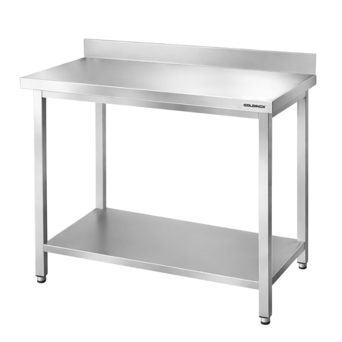 Table de travail en inox Bar 1200x700 mm avec 1 étagère inférieure et dosseret PREMIUM - GOLDINOX