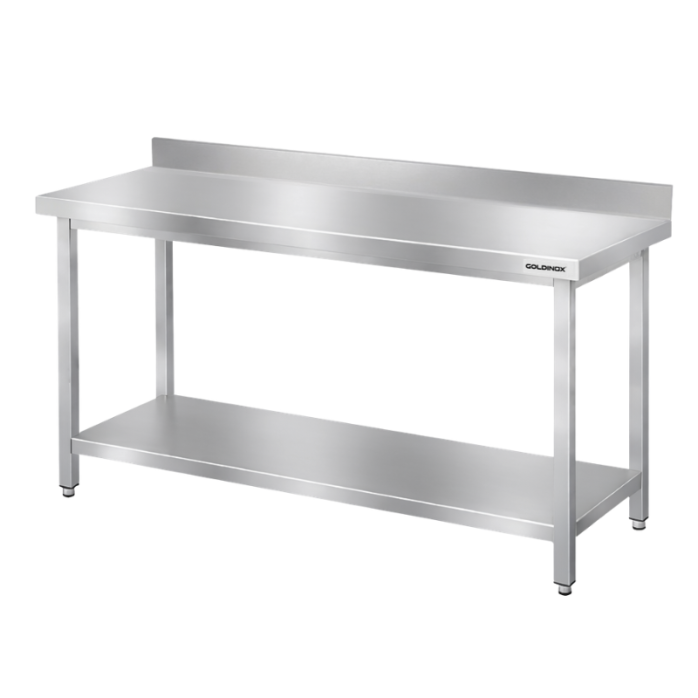 Table de travail en inox Bar 1600x500 mm avec 1 étagère inférieure et dosseret PREMIUM - GOLDINOX