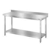 Table de travail en inox Bar 1400x700 mm avec 1 étagère inférieure et dosseret PREMIUM - GOLDINOX