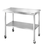 Table de travail en inox Bar 1000x700 mm avec 1 étagère inférieure sur roulettes PREMIUM - GOLDINOX