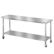 Table de travail en inox Bar 1800x800 mm avec 1 étagère inférieure sur roulettes PREMIUM - GOLDINOX