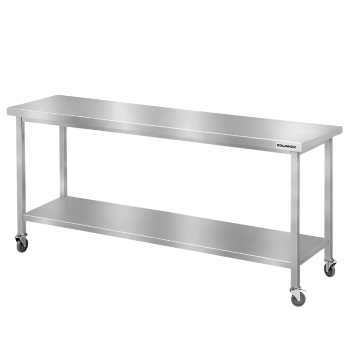 Table de travail en inox Bar 1800x800 mm avec 1 étagère inférieure sur roulettes PREMIUM - GOLDINOX