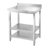 Table de travail en inox Bar 800x700 mm avec 2 étagères inférieures et dosseret PREMIUM - GOLDINOX