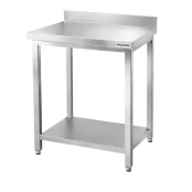 Table de travail en inox Bar 800x800 mm avec 2 étagères inférieures et dosseret PREMIUM - GOLDINOX