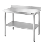 Table de travail en inox Bar 1000x800 mm avec 2 étagères inférieures et dosseret PREMIUM - GOLDINOX