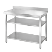 Table de travail en inox Bar 1200x600 mm avec 2 étagères inférieures et dosseret PREMIUM - GOLDINOX