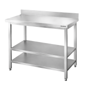 Table de travail en inox Bar 1200x800 mm avec 2 étagères inférieures et dosseret PREMIUM - GOLDINOX