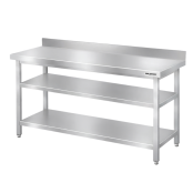 Table de travail en inox Bar 1600x800 mm avec 2 étagères inférieures et dosseret PREMIUM - GOLDINOX