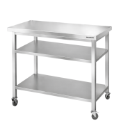 Table de travail en inox Bar 1200x700 mm avec 2 étagères inférieures sur roulettes PREMIUM - GOLDINOX