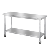 Table de travail en inox Bar 1400x500 mm avec 2 étagères inférieures sur roulettes PREMIUM - GOLDINOX