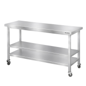 Table de travail en inox Bar 1600x600 mm avec 2 étagères inférieures sur roulettes PREMIUM - GOLDINOX