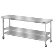 Table de travail en inox Bar 1800x800 mm avec 2 étagères inférieures sur roulettes PREMIUM - GOLDINOX