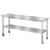 Table de travail en inox Bar 1800x800 mm avec 2 étagères inférieures sur roulettes PREMIUM - GOLDINOX