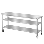 Table de travail en inox Bar 2000x500 mm avec 2 étagères inférieures sur roulettes PREMIUM - GOLDINOX