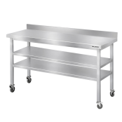 Table de travail en inox Bar 1400x500 mm avec 2 étagères inférieures et dosseret sur roulettes PREMIUM - GOLDINOX