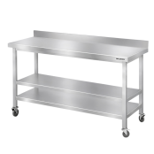 Table de travail en inox Bar 1400x800 mm avec 2 étagères inférieures et dosseret sur roulettes PREMIUM - GOLDINOX