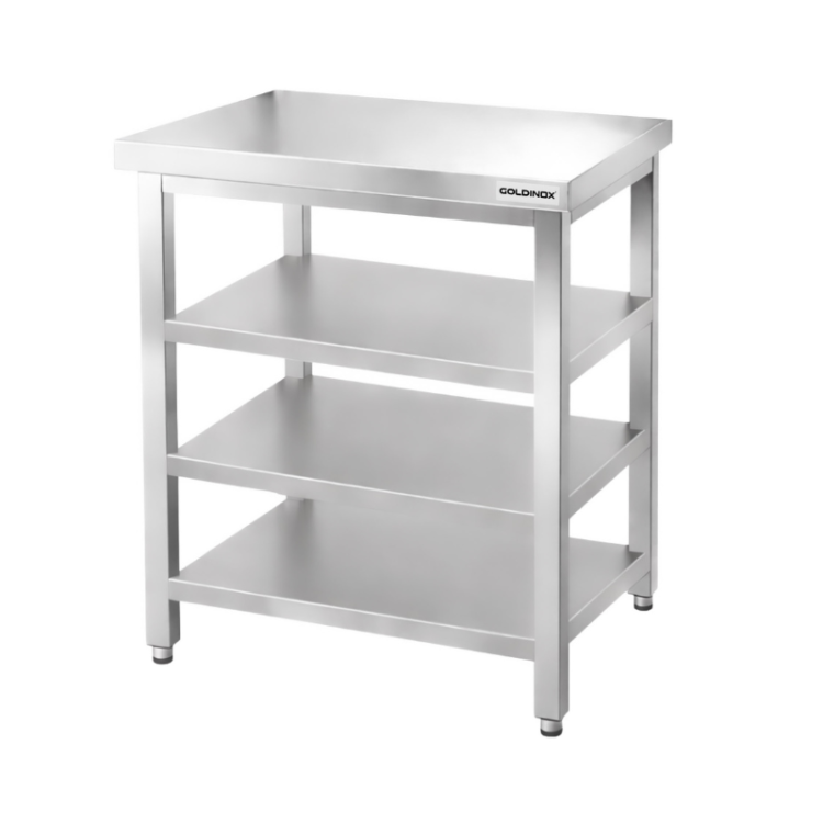 Table de travail en inox Bar 800x700 mm avec 3 étagères inférieures PREMIUM - GOLDINOX