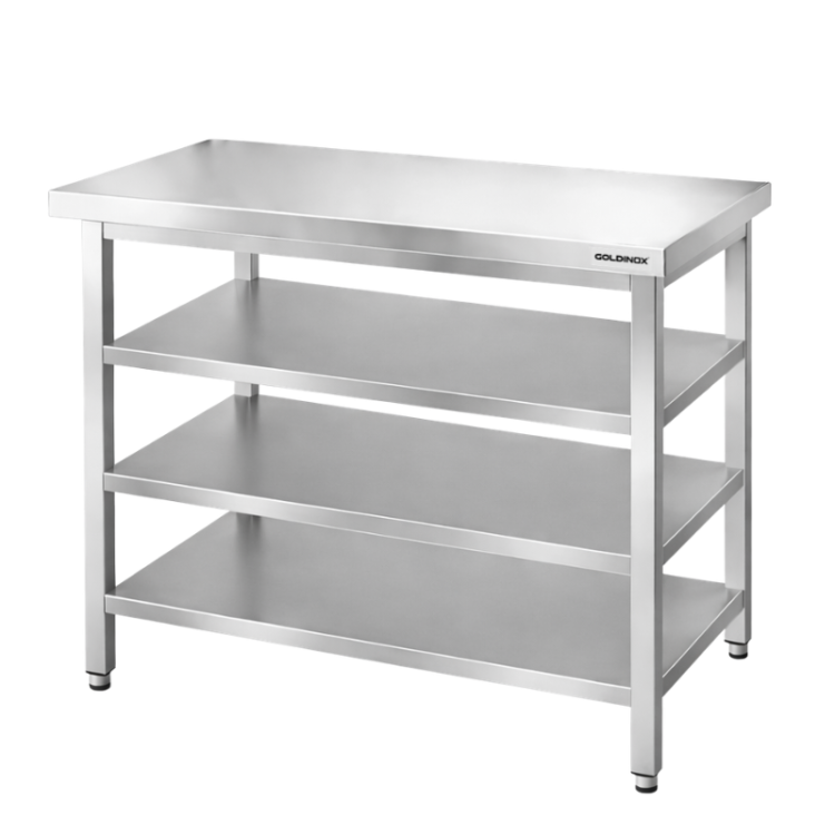 Table de travail en inox Bar 1200x500 mm avec 3 étagères inférieures PREMIUM - GOLDINOX