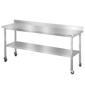 Table de travail en inox Bar 2000x500 mm avec 2 étagères inférieures et dosseret sur roulettes PREMIUM - GOLDINOX