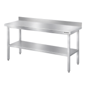 Table de travail en inox Bar 1500x800 mm avec 3 étagères inférieures et dosseret PREMIUM - GOLDINOX