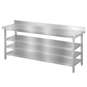 Table de travail en inox Bar 1800x500 mm avec 3 étagères inférieures et dosseret PREMIUM - GOLDINOX